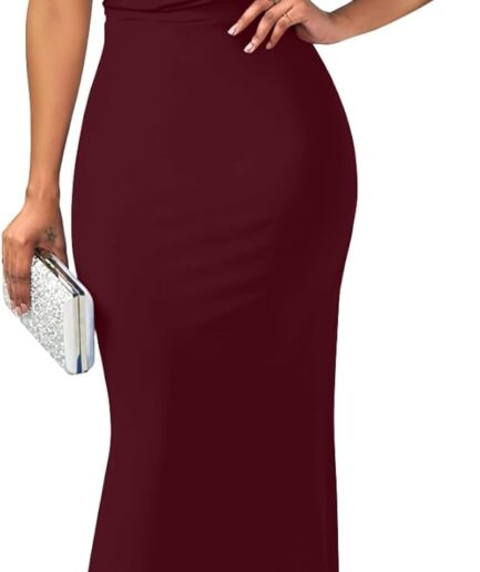 Women Elegant Sleeveless Off Shoulder Bodycon Long Formal Party Evening Dress