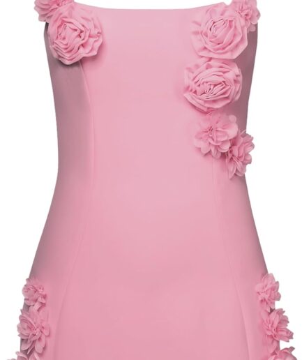 Women  Pink Rosette Applique Mini Dress