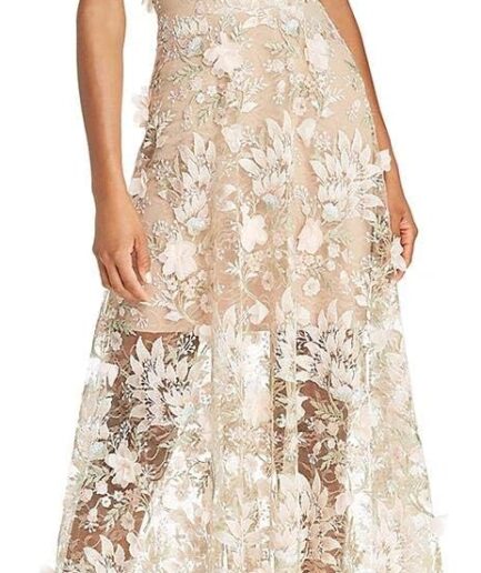 Women Embellished Plunging Gown Sleeveless Floral Long Dress