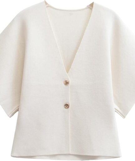 Women Oversized Cardigans Short Sleeve Lightweight Button V Neck Casual Knit Sweater Outerwear