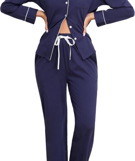 100% Cotton Pajamas for Women Set Long Sleeve Button Down Sleepwear Soft Pjs Lounge Sets with Pockets S-XXL
