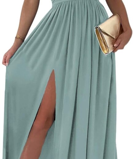 Women 2025 Formal Dresses Wrap V-Neck Ruched Sexy Bridesmaid Wedding Guest Maxi Dresses