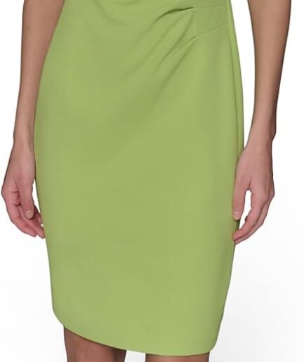 Women Short Ruched Sleeve Jewel Neck Sheath Mini Dress