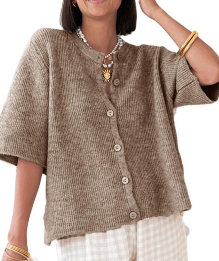 Women Y2K Cardigan Sweater Short Sleeve Button Down Ribbed Knit Crop Top Fall Winter Going Out Sweater