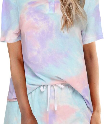 Tie Dye Pajamas Set Women Loungewear Sleepwear 2 Piece PJ Sets