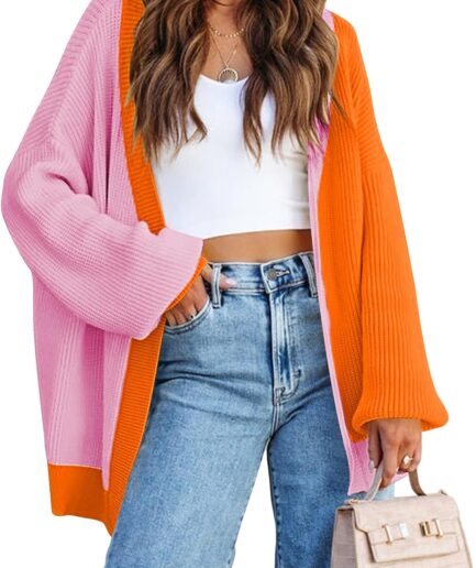 2025 Fall Long Cardigans for Women Batwing Sleeve Open Front Ribbed Knit Oversized Cardigan Sweaters with Pockets