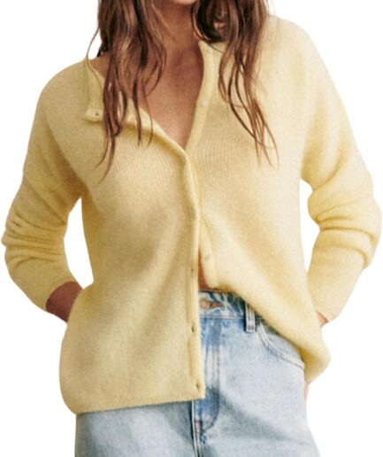 Women Knit Cardigans Lightweight Casual Crew Neck Button Down Long Sleeve Sweater Jumper Layer Top