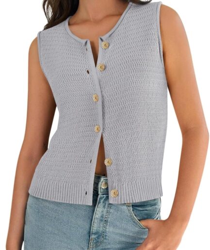 Women Sweater Vest 2025 Summer Trendy Sleeveless Knit Button Down Tank Tops Casual Cardigan